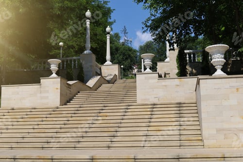 Preview: Staircase In An Urban Environment. Symbol Of Success, Toned Background. Empty City Without People.