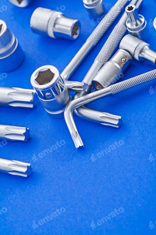 Preview: Copyspace Image Torx And Hexagonal Keys On Blue Background