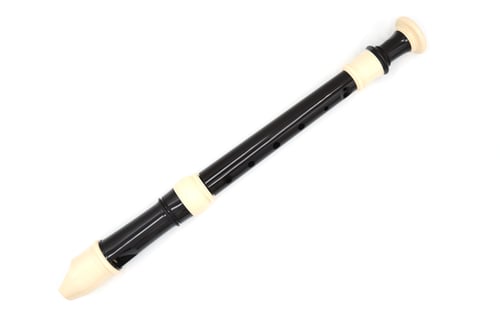 Preview: Black Flute Recorder On A White Isolated Background, Top View