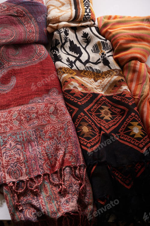 Preview: Colorful Scarves On A White Background In Oriental Style