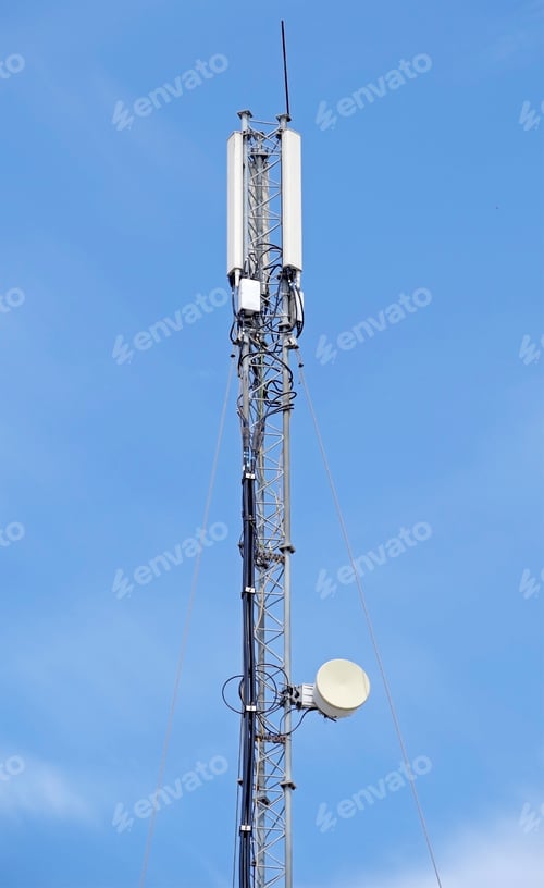 Preview: Tower With Aerials Of Cellular On A Background Blue Sky