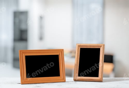 Preview: Photo Frames On The Wooden Table In The Living Room