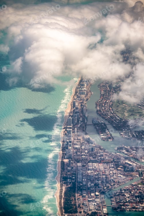 Preview: Aerial View Of Miami Beach From Airplane Window.