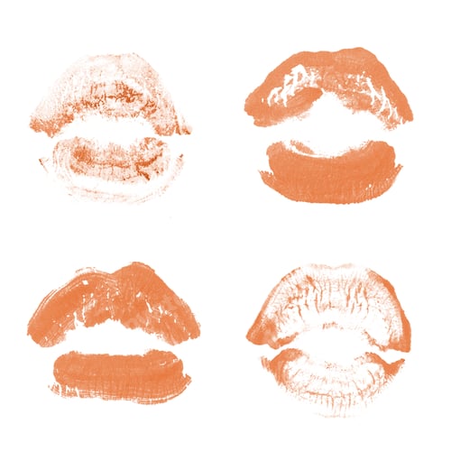 Preview: Female Lips Lipstick Kiss Print Set For Valentine Day And Love Collection Isolated On White