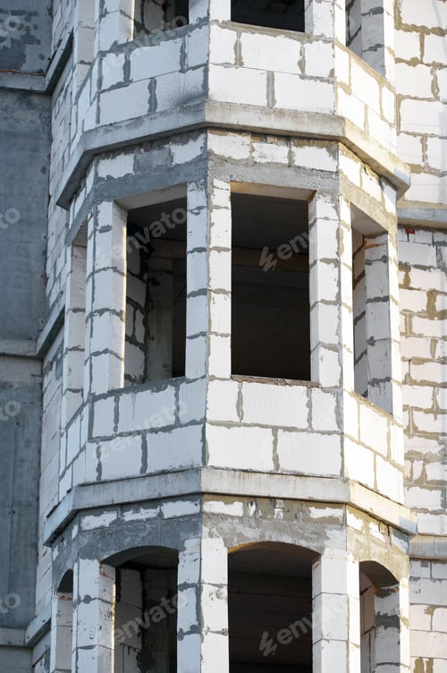 Preview: Building Under Construction In Scaffolding Around The House For Cement Plastering Work On The High