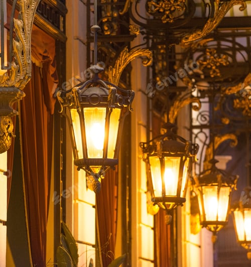 Preview: Beautiful Street Lanterns Illuminated At Night