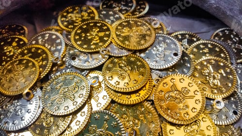 Preview: Fake Gold And Silver Coins Closeup