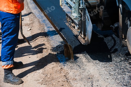 Preview: Workers On A Road Construction, Industry And Teamwork, New Asphalt