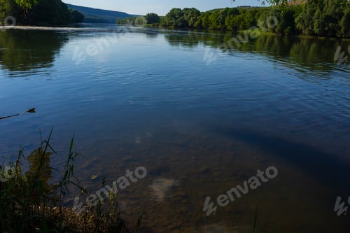 Preview: Very Beautiful River Water Surface. Natural Green Background. Selective Focus