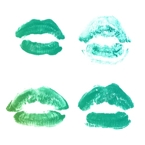 Preview: Female Lips Lipstick Kiss Print Set For Valentine Day And Love Collection Isolated On White