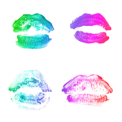 Preview: Female Lips Lipstick Kiss Print Set For Valentine Day And Love Collection Isolated On White
