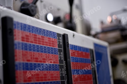 Preview: Old Metal Working Machine, Retro Lathe On Background.