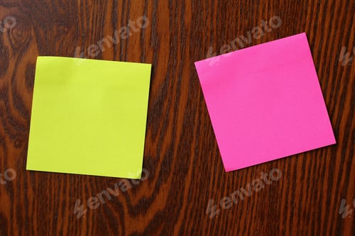 Preview: Multicolored Blank Stickers To Place The Inscription Or Text On A Wooden Background.
