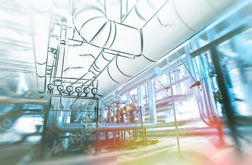 Preview: Sketch Of Piping Design Concept. Toned Image. Motion Blur Effect.