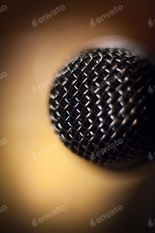 Preview: Microphone Head Extreme Close Up Out Of Focus Stage Lights In Background Vertical Image