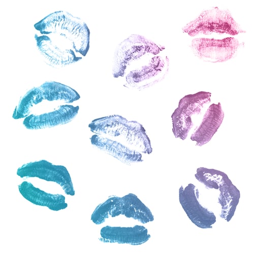 Preview: Female Lips Lipstick Kiss Print Set For Valentine Day And Love Collection Isolated On White