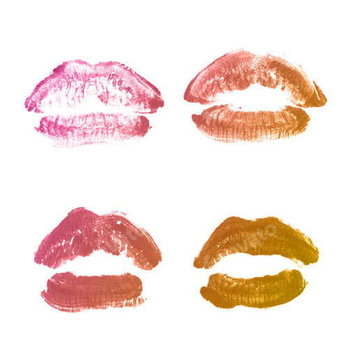 Preview: Female Lips Lipstick Kiss Print Set For Valentine Day And Love Collection Isolated On White