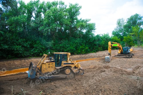 Preview: Excavator Working With Earth And Sand In Sandpit In Highway Construction Site