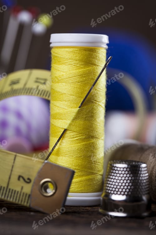 Preview: Sewing Instruments, Threads, Needles, Bobbins And Materials. Studio Photo