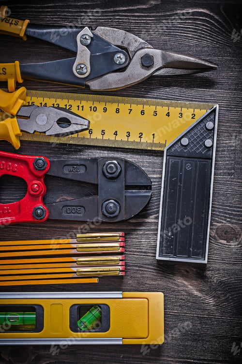 Preview: Square Ruler Pliers Construction Level Wooden Meter Tin Snips.