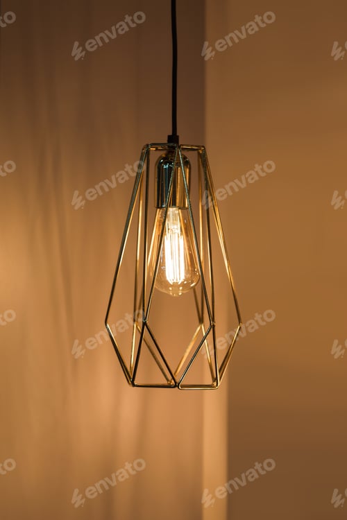 Preview: Pendant Lamp Geometric Shape Lampshade, Gold Metal Chandelier. Design Loft.