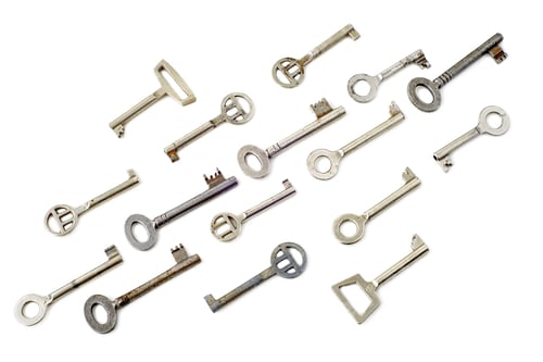 Preview: Old Different Steel Keys On White Background