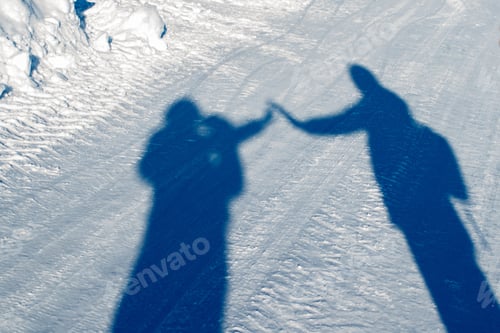 Preview: Shadows Of Two Greeting People On White Snow
