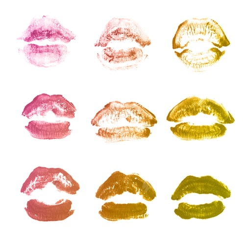 Preview: Female Lips Lipstick Kiss Print Set For Valentine Day And Love Collection Isolated On White