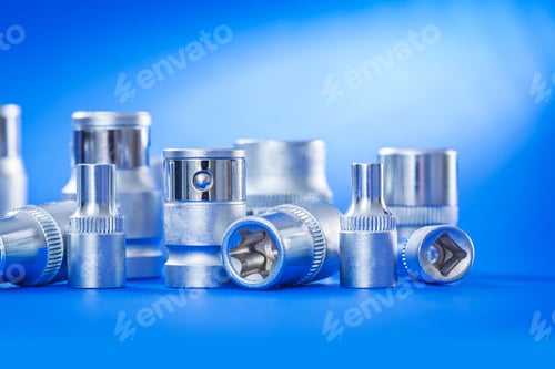 Preview: Close Up View On Automobile Torx On Blue Background