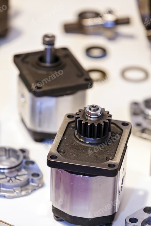 Preview: Closeup New Design Of Parts For Machine On Exhibition Show; Note Shallow Depth Of Field