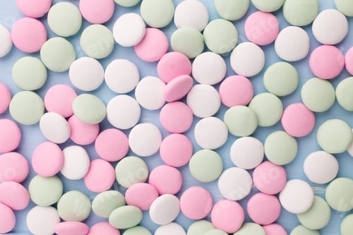 Preview: Small Round Candy-Colored Pastels On Pastel Background.
