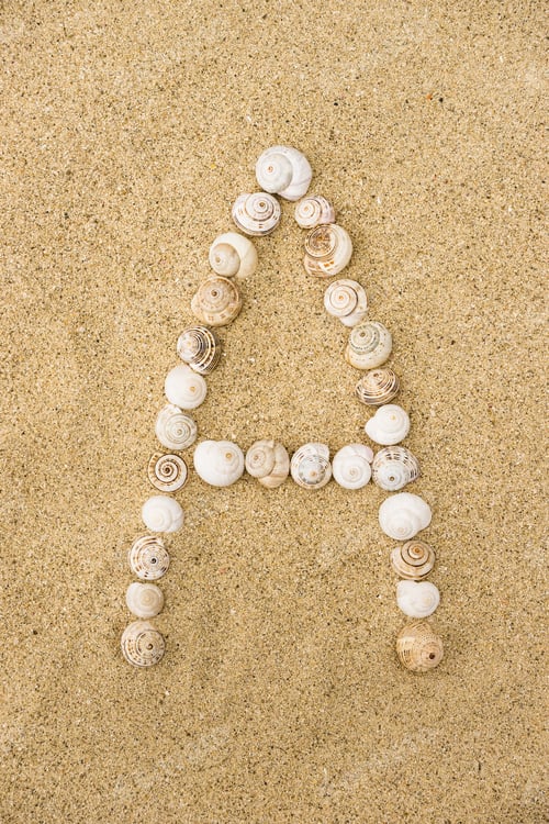 Preview: Summer Alphabet Letters, Letter A Made Of Seashells On Sand.