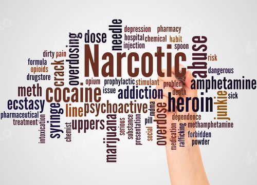 Preview: Narcotic Word Cloud And Hand With Marker Concept On White Background.