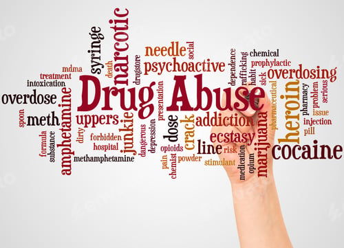 Preview: Drug Abuse Word Cloud And Hand With Marker Concept On White Background.