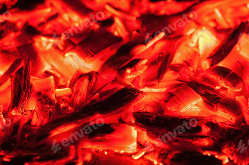 Preview: Open Fire In Fireplace. Closeup Of Burning Stack Of Firewood With Orange Flames.