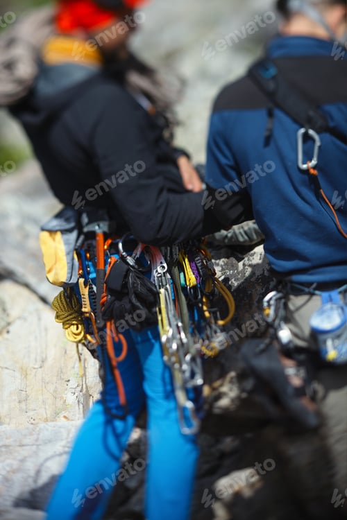 Preview: Climbing Equipment On The Belt Climber, Abstract Blurred Image, Close-Up.