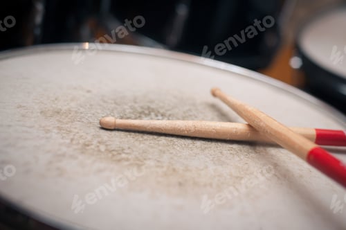 Preview: Couple Of Used Drum Sticks Detail On A Tom