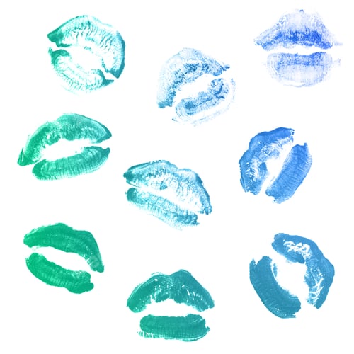 Preview: Female Lips Lipstick Kiss Print Set For Valentine Day And Love Collection Isolated On White