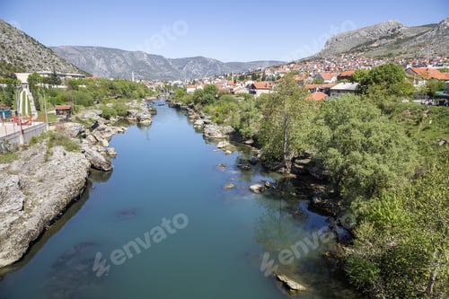 Preview: Neretva River Viewed From The Bridge In Mostar, Bosnia And Herzegovina