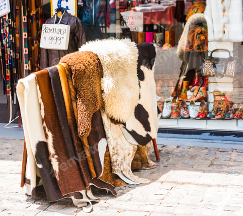 Preview: Sale Of Leather And Wool On A City Street, Buenos Aires, Argentina. Copy Space For Text