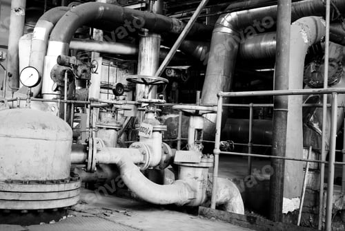 Preview: Pipes, Tubes, Machinery And Steam Turbine At A Power Plant Black And White