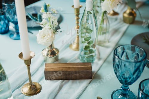 Preview: Coziness And Style. Modern Event Design. Table Setting At Wedding Reception. Floral Compositions