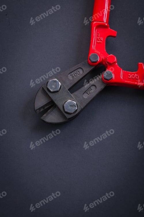 Preview: Opened Vertical Version Streel Cutter Very Close Up Aerial View On Black Background