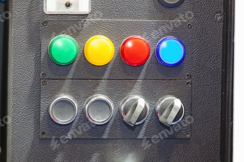 Preview: View On Advanced Industrial Control Box With Switches, New Technology; Note Shallow Depth Of Field