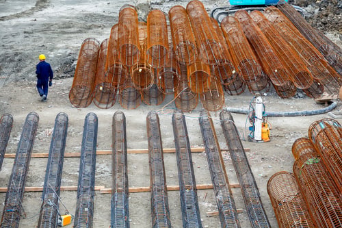 Preview: Round Mesh Reinforcement Preparation For Concrete Pillar At Construction Site. Field Welding