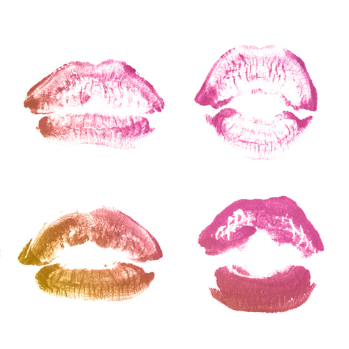 Preview: Female Lips Lipstick Kiss Print Set For Valentine Day And Love Collection Isolated On White