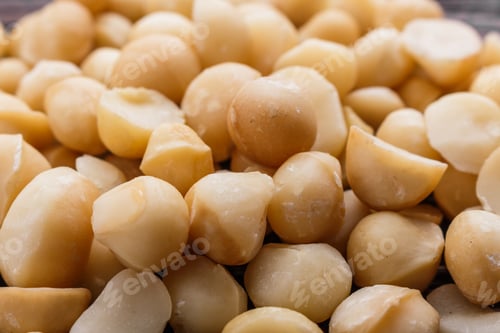 Preview: Delicious Macadamia Nuts On A Wooden Rustic Background