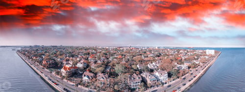 Preview: Skyline Of Charleston At Sunset, Aerial View Of South Carolina.