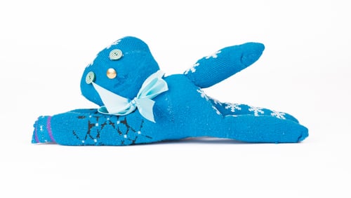 Preview: Blue Toy With Button Eyes On Isolated White Background