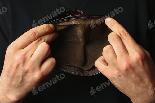 Preview: Wallet Without Money In Hands On A White Background, Isolated. The Concept Of A Difficult Economic